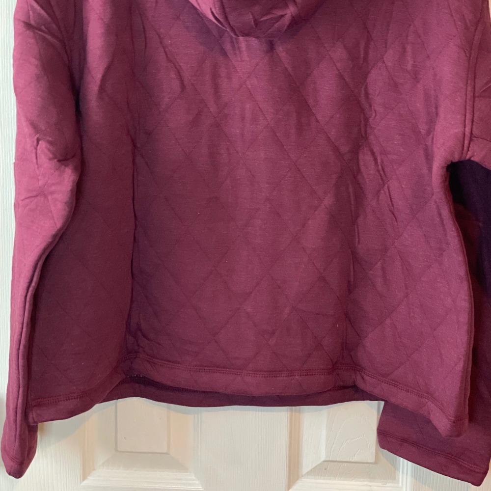 Lands' End Quilted Pullover Hoodie Women's Large Burgundy Snap Neck Top New - Picture 8 of 13
